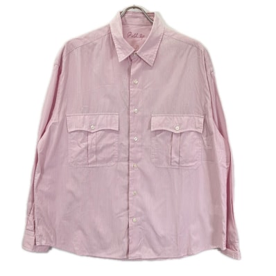 ポータークラシック サクラ/ピンク コットン ROLL UP STRIPE SHIRT ストライプ ロールアップ ボタンシャツ M