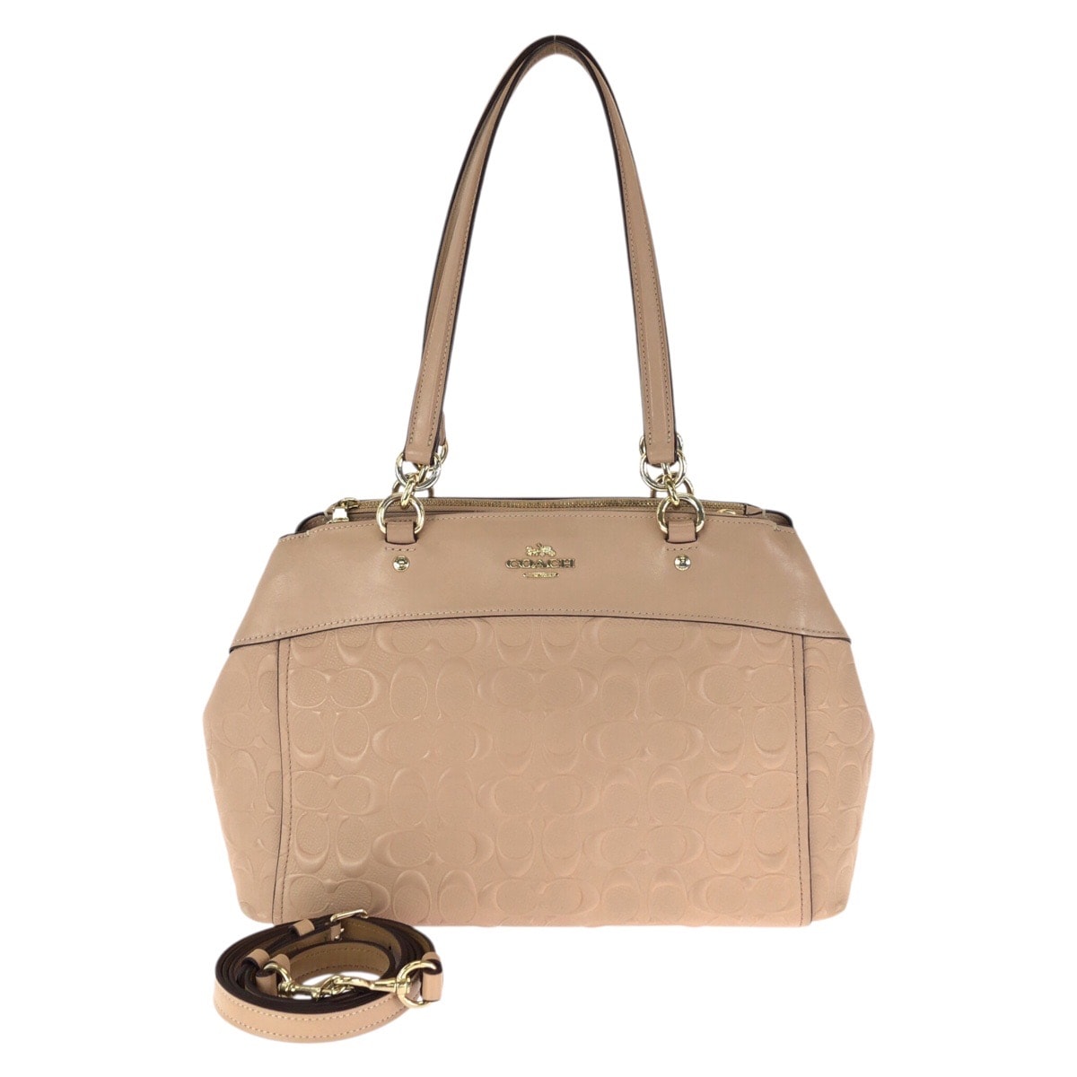 COACH コーチ シグネチャー 2way ベージュ ピンク ゴールド金具 レザー ショルダーバッグ トートバッグ 602660 【中古】