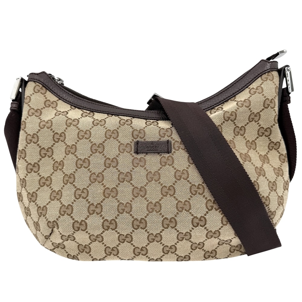 GUCCI グッチ ショルダーバッグ 肩掛け 斜め掛け 181092 GGキャンバス レザー ベージュ シルバー金具 レディース【中古品】