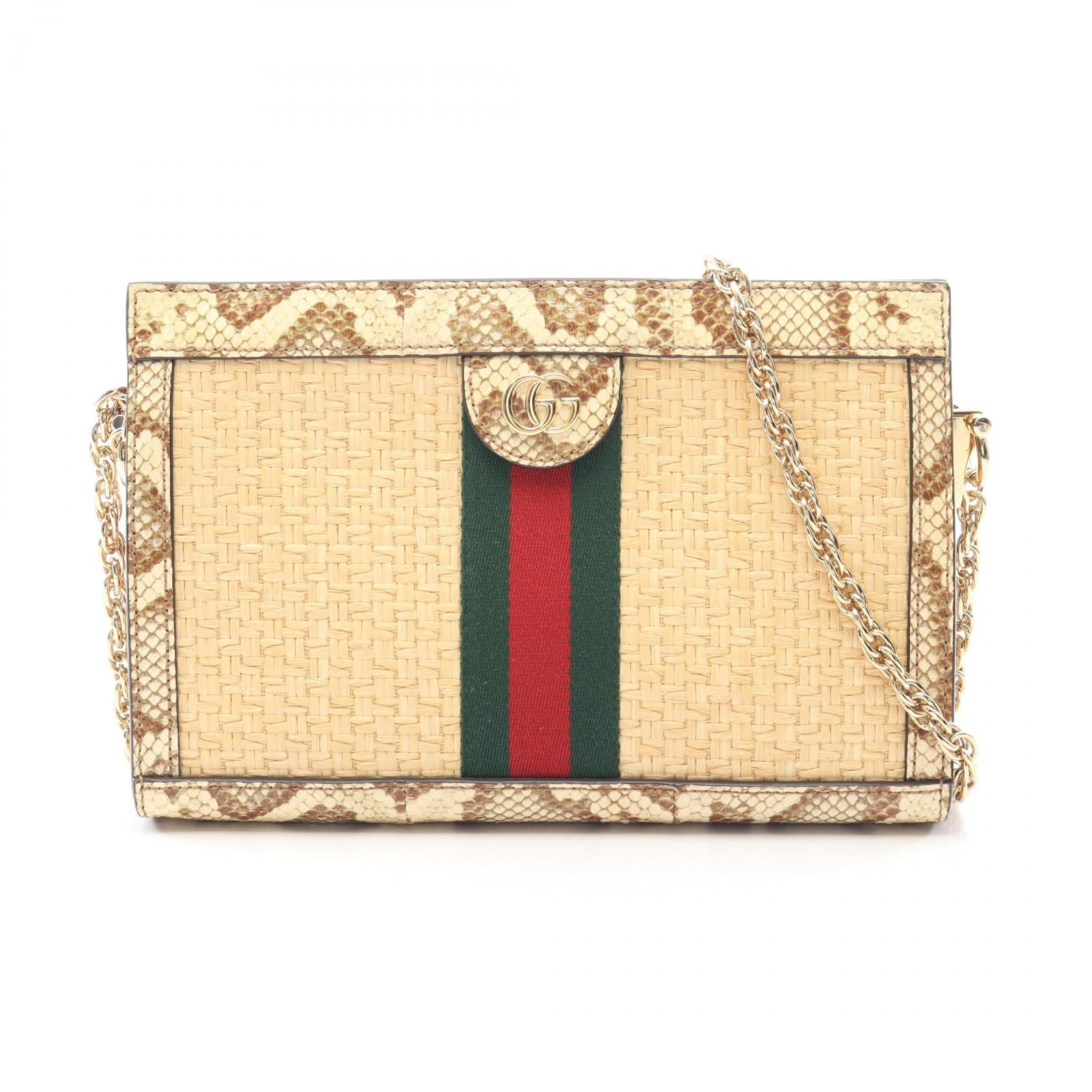 グッチ GUCCI オフィディア スモール ショルダーバッグ バッグ エキゾチックレザー ラフィア レディース ベージュ系 / マルチカラー 503877 【中古】