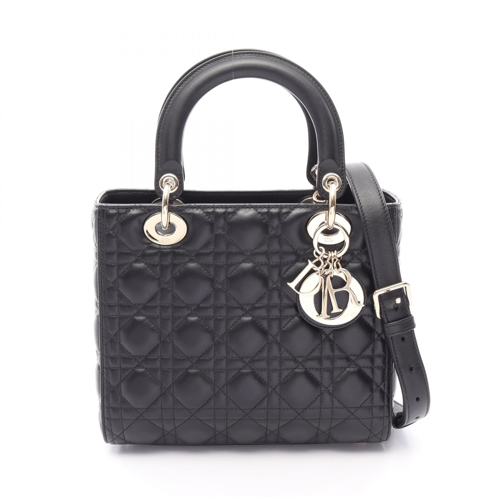 ディオール Dior LADY DIOR レディディオール ミディアム カナージュ 2WAY ハンドバッグ バッグ レザー レディース ブラック系 M0565ONG 【中古】