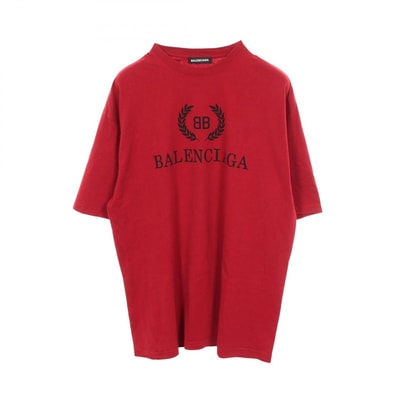 バレンシアガ BALENCIAGA ロゴプリント クルーネック 半袖Tシャツ 衣料品 トップス コットン メンズ レッド系 556148 【中古】
