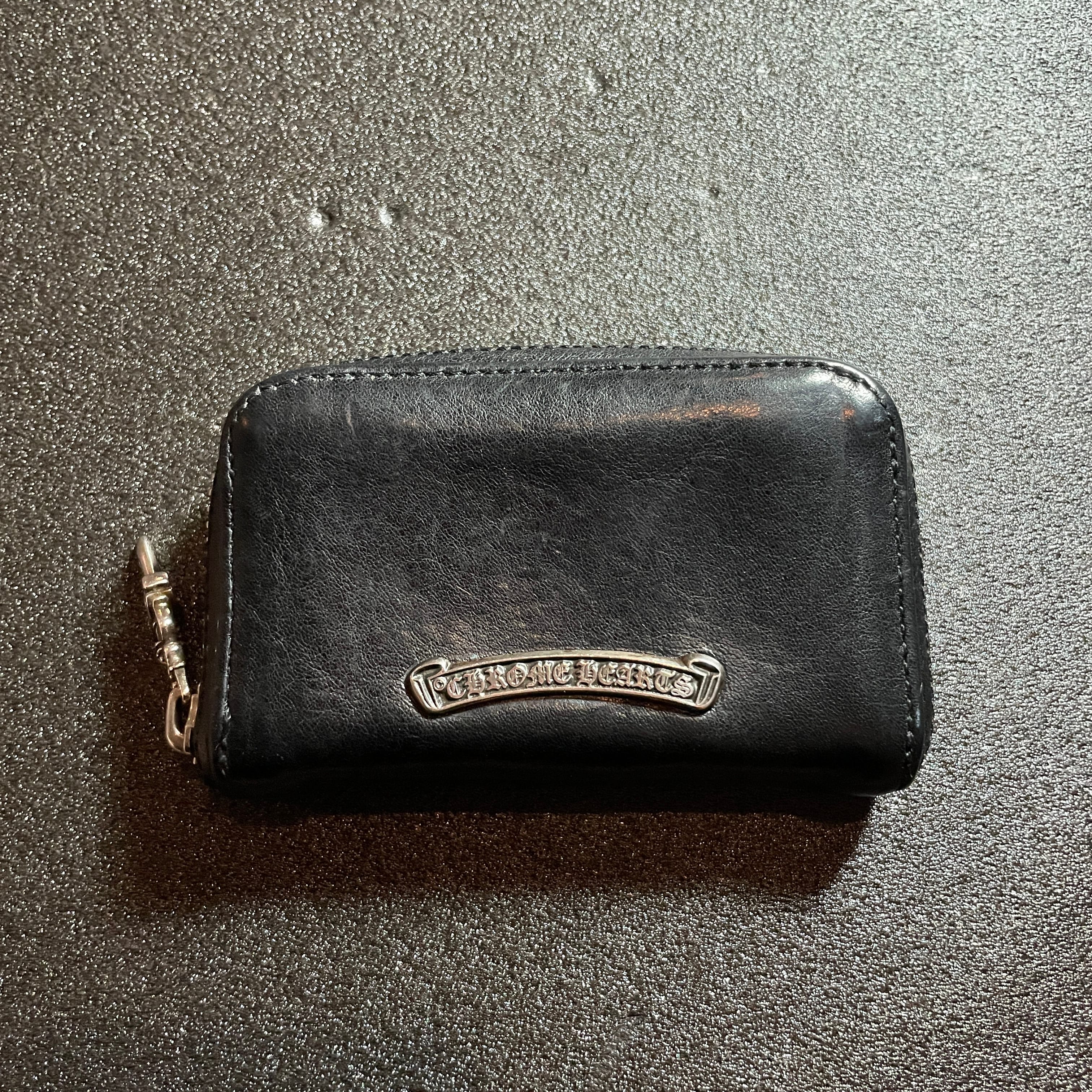 Chrome Hearts Coin Case Dagger Round Zip Leather Wallet "Black/Silver"