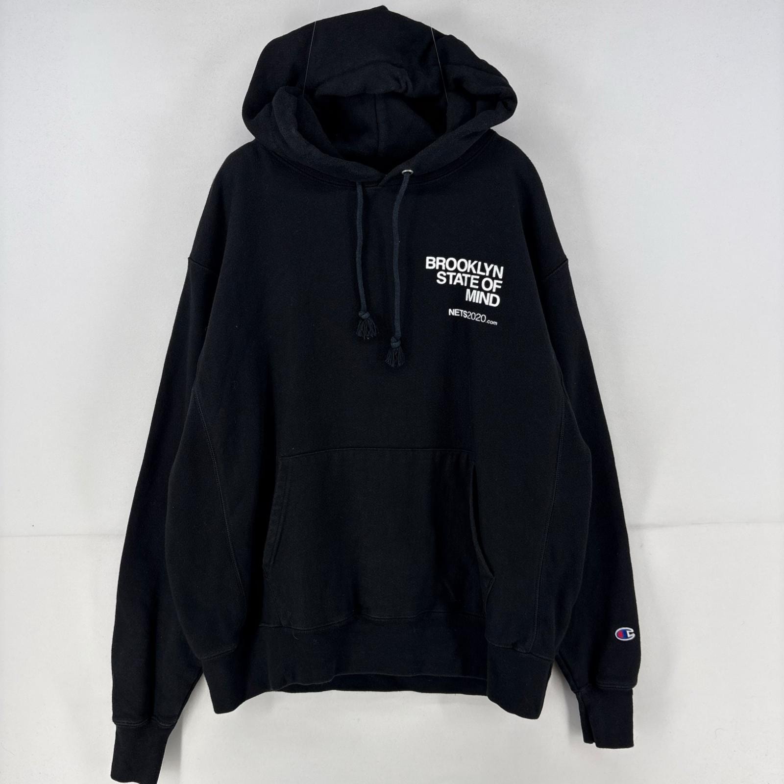 古着 チャンピオン Champion パーカー スウェット リバースウィーブ プルオーバー プリント L  ブラック プリント メンズ