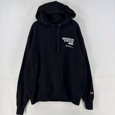 古着 チャンピオン Champion パーカー スウェット リバースウィーブ プルオーバー プリント L ブラック プリント メンズ