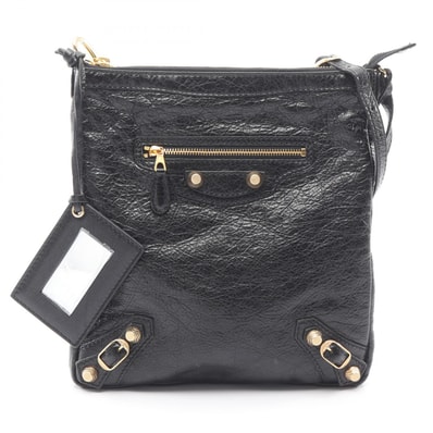 バレンシアガ BALENCIAGA クラシック フラット ショルダーバッグ バッグ レザー レディース ブラック系 319716 【中古】