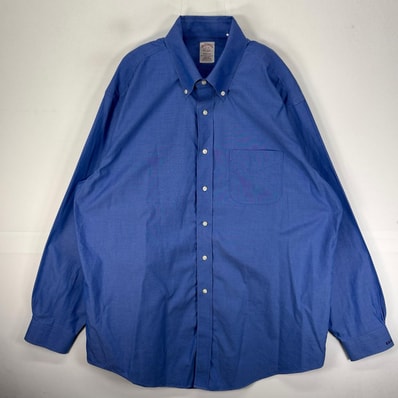古着 ブルックスブラザーズ Brooks Brothers 長袖シャツ ボタンダウン 胸ポケット XL ブルー系 無地 メンズ
