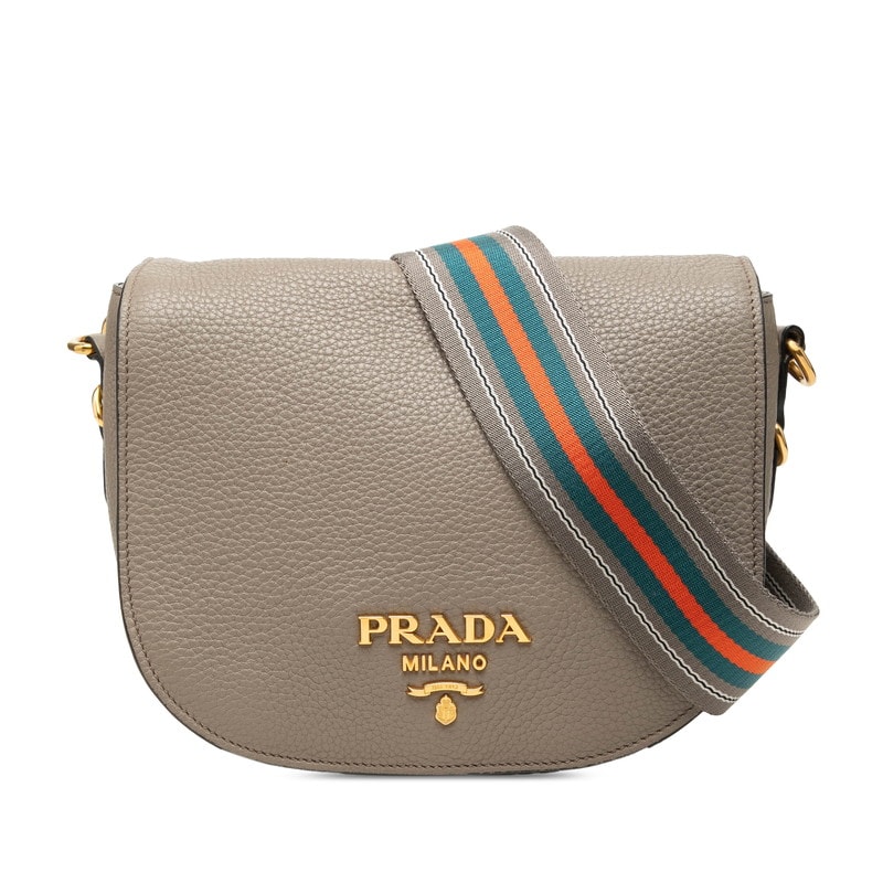 プラダ ヴィッテロダイノ 斜め掛け ショルダーバッグ グレージュ レザー レディース PRADA 中古