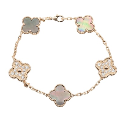 ヴァンクリーフ&アーペル Van Cleef & Arpels ヴィンテージアルハンブラ 5P グレー ダイヤ ブレスレット ブレスレット アクセサリー K18PG(ピンクゴールド) ダイヤモンド マザーオブパール レディース ゴールド系