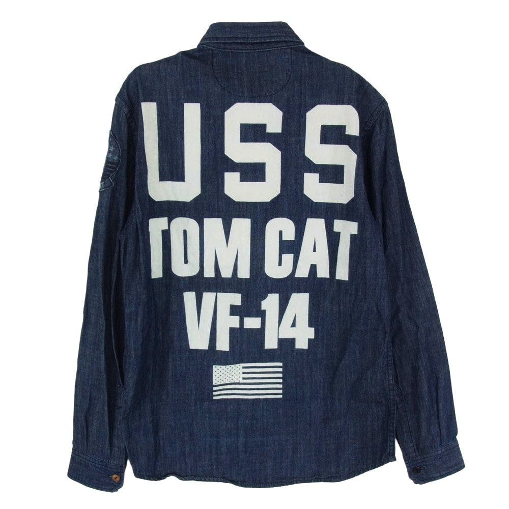 AVIREX アヴィレックス ジャケット 6165142 TOMCAT バックプリント USN 刺繍ロゴ シャンブレー 長袖 シャツ インディゴブルー系 M【中古】