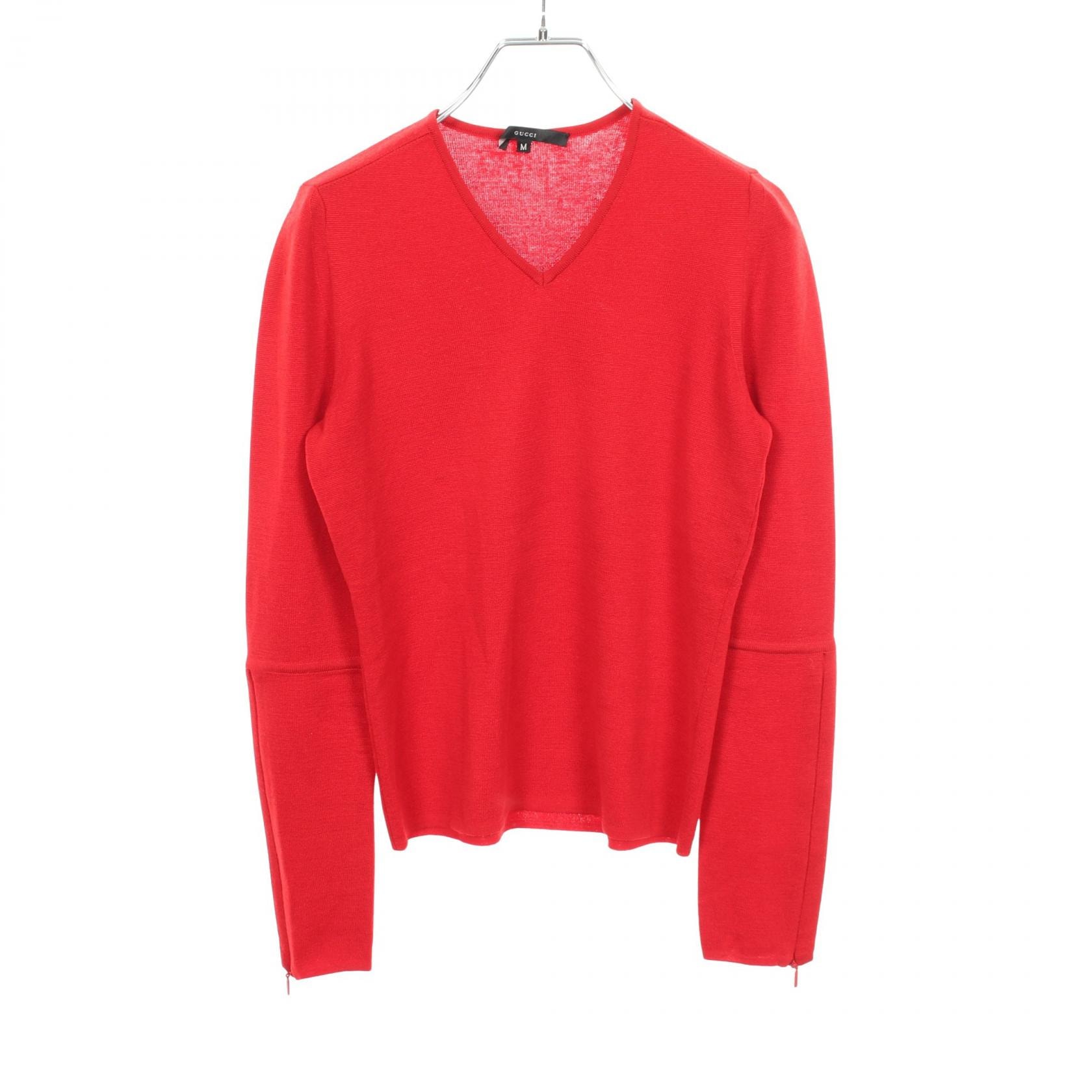 グッチ GUCCI Vネック セーター ニット 衣料品 トップス ウール レディース レッド系 【中古】