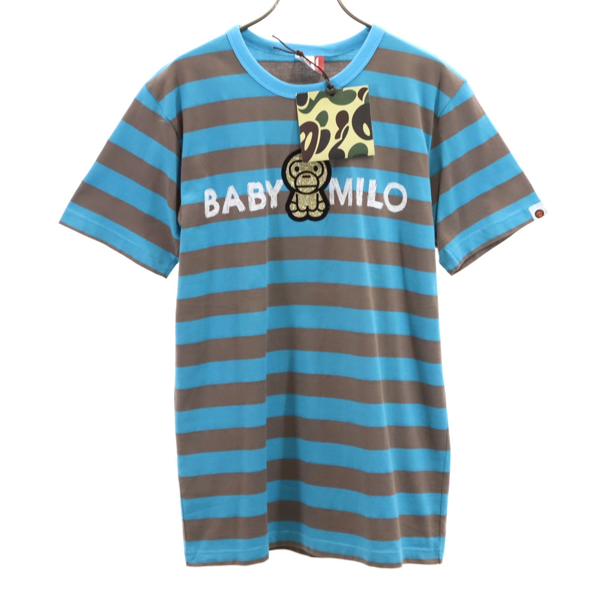 美品 A BATHING APE アベイシングエイプ 日本製 ボーダー柄 ベイビーマイロ 半袖 Tシャツ M 水色