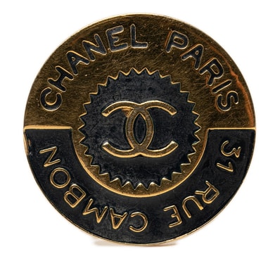 シャネル ココマーク 31 RUE CAMBON ル カンボン ラウンド ロゴ ブローチ ゴールド ブラック メッキ レディース CHANEL 【中古】