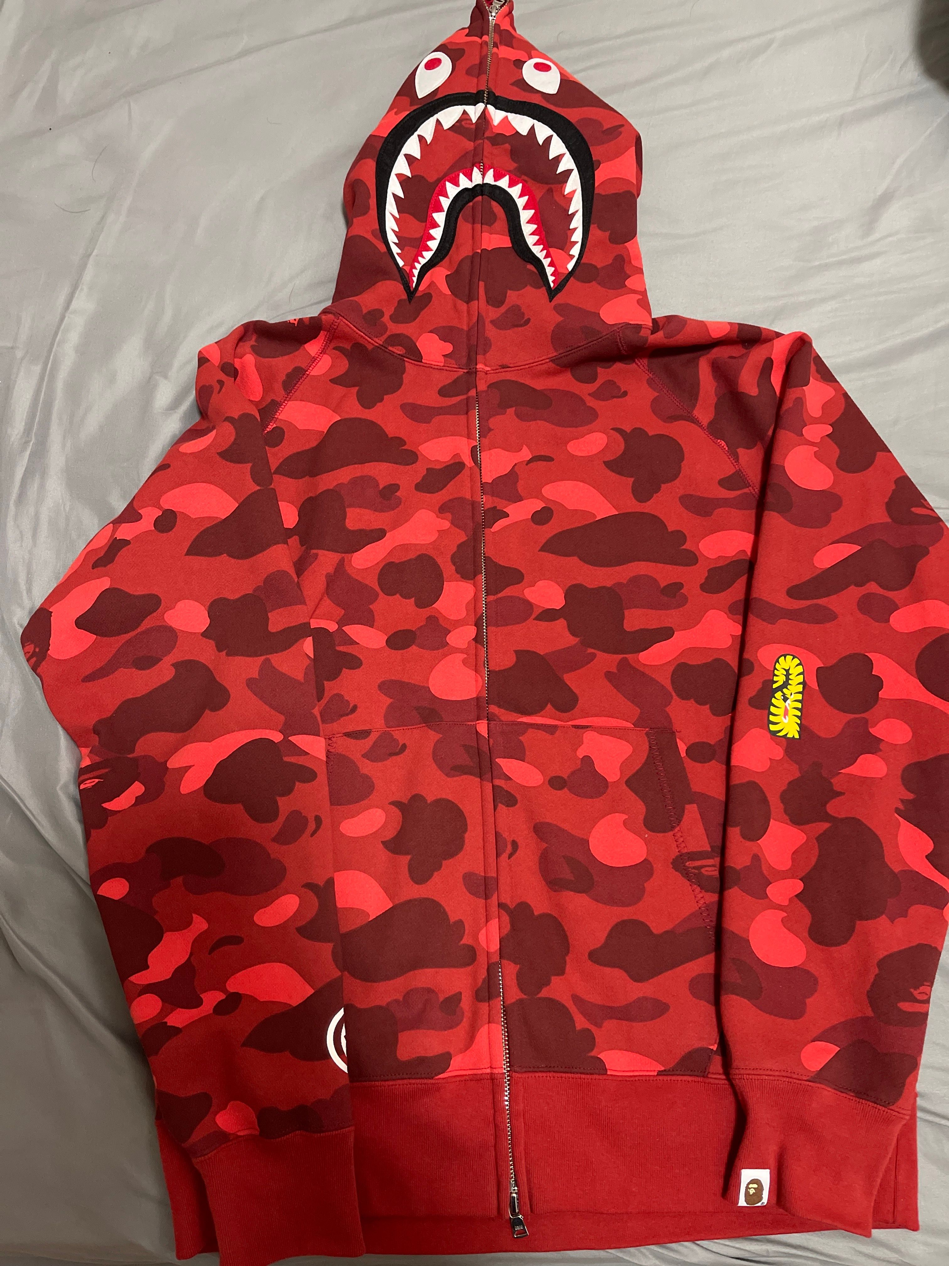 A BATHING APE 1st Camo PONR Shark Full Zip Hoodie "Red"
