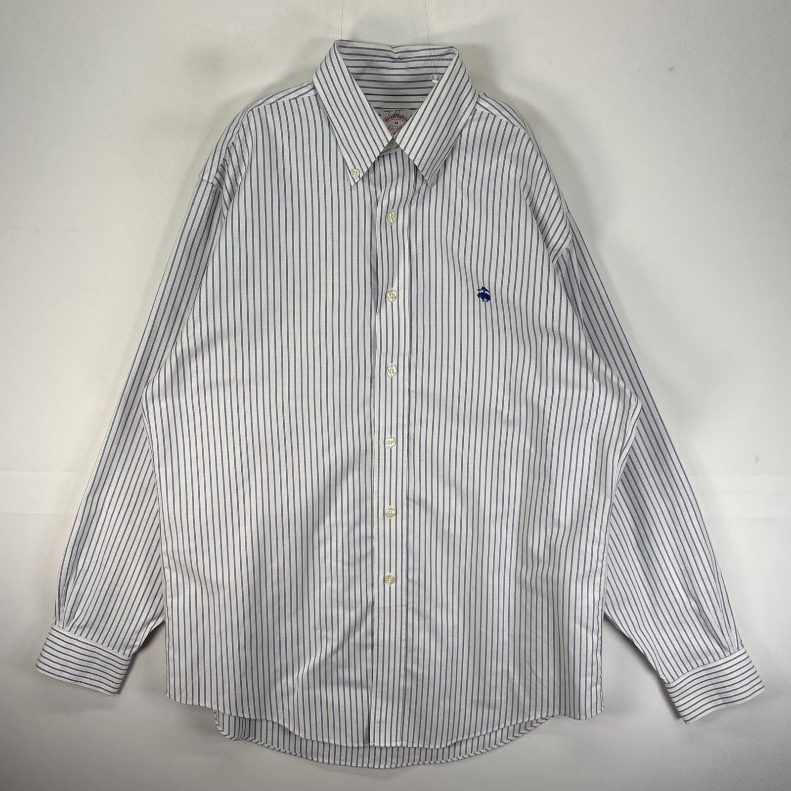 古着 ブルックスブラザーズ Brooks Brothers 長袖シャツ ボタンダウン ワンポイント M  ホワイト系 ストライプ メンズ