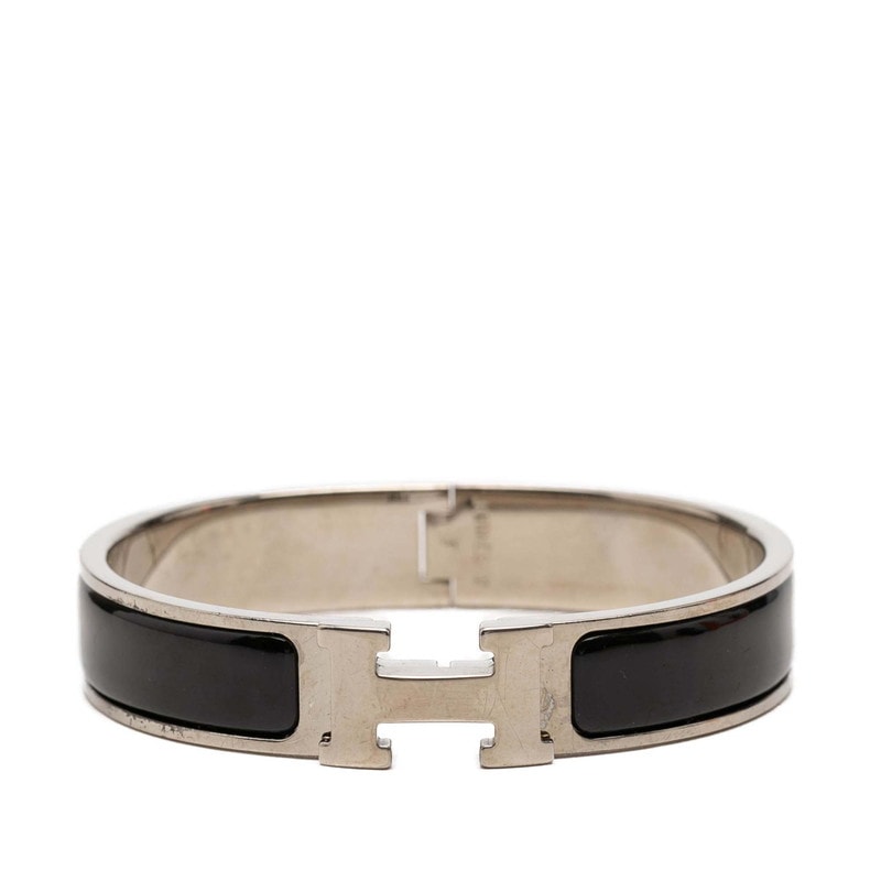 エルメス クリックH PM エナメルブレスレット シルバー ブラック メタル レディース HERMES 【中古】