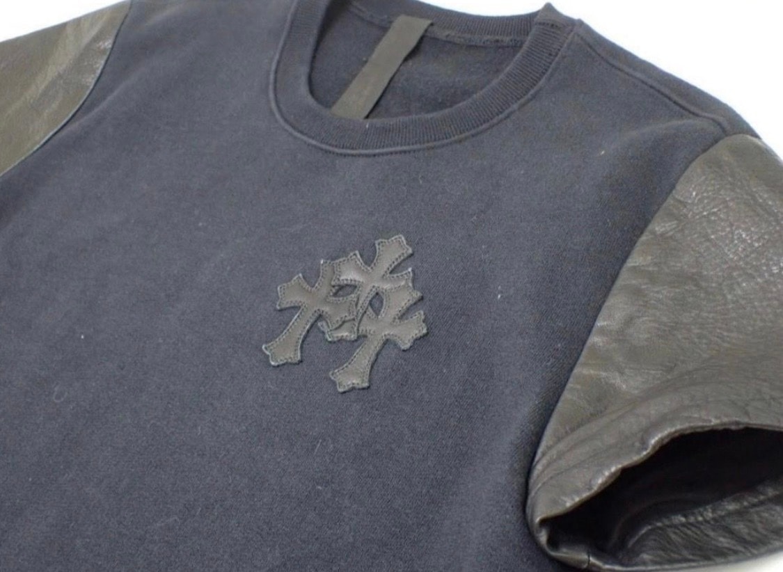 Chrome Hearts Cemetery Cross Leather Sleeve S/S Sweatshirt "Black"