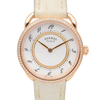 エルメス HERMES アルソー 腕時計 時計 K18PG(ピンクゴールド) ダイヤモンド 革 ホワイト レディース ホワイト系 / ゴールド系 AR13.471 【中古】