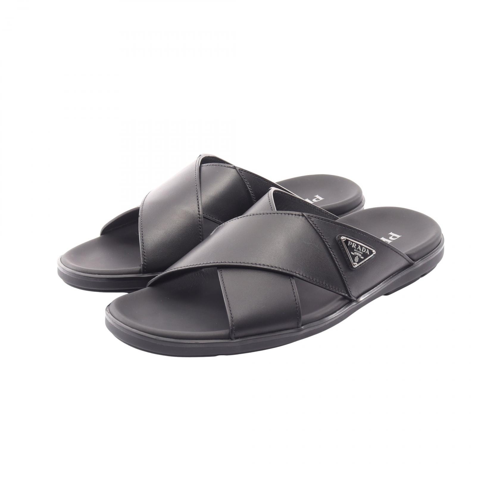 プラダ PRADA クリスクロス サンダル 靴 レザー メンズ ブラック系 2X3111 【中古】