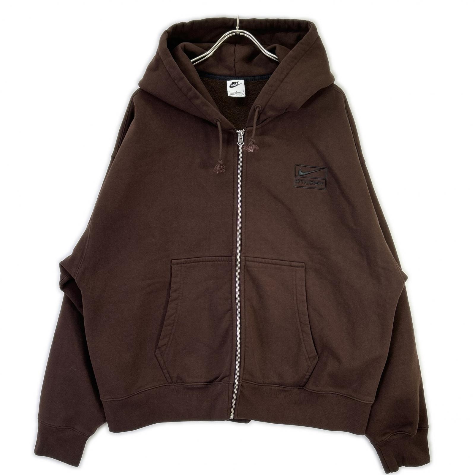 ナイキ ×Stussy FJ9175-261 ブラウン Stone Washed Fleece Zip Hoodie Dark Cinder L