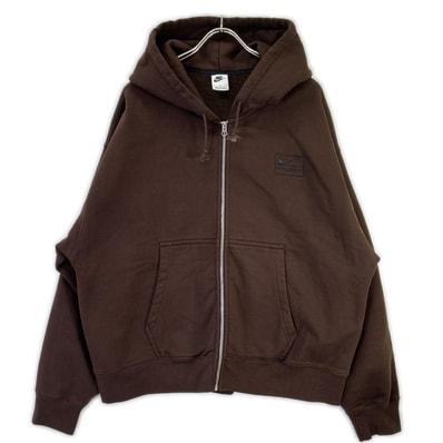 ナイキ ×Stussy FJ9175-261 ブラウン Stone Washed Fleece Zip Hoodie Dark Cinder L
