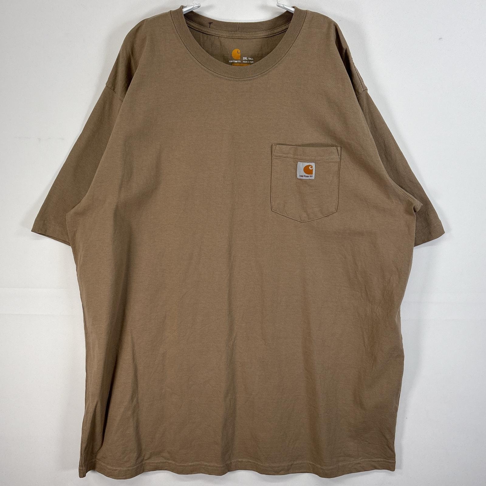 古着 カーハート Carhartt 半袖Tシャツ ワンポイント ロゴ 大きいサイズ 肉厚 クルーネック 2XL TALL  ベージュ 無地 メンズ