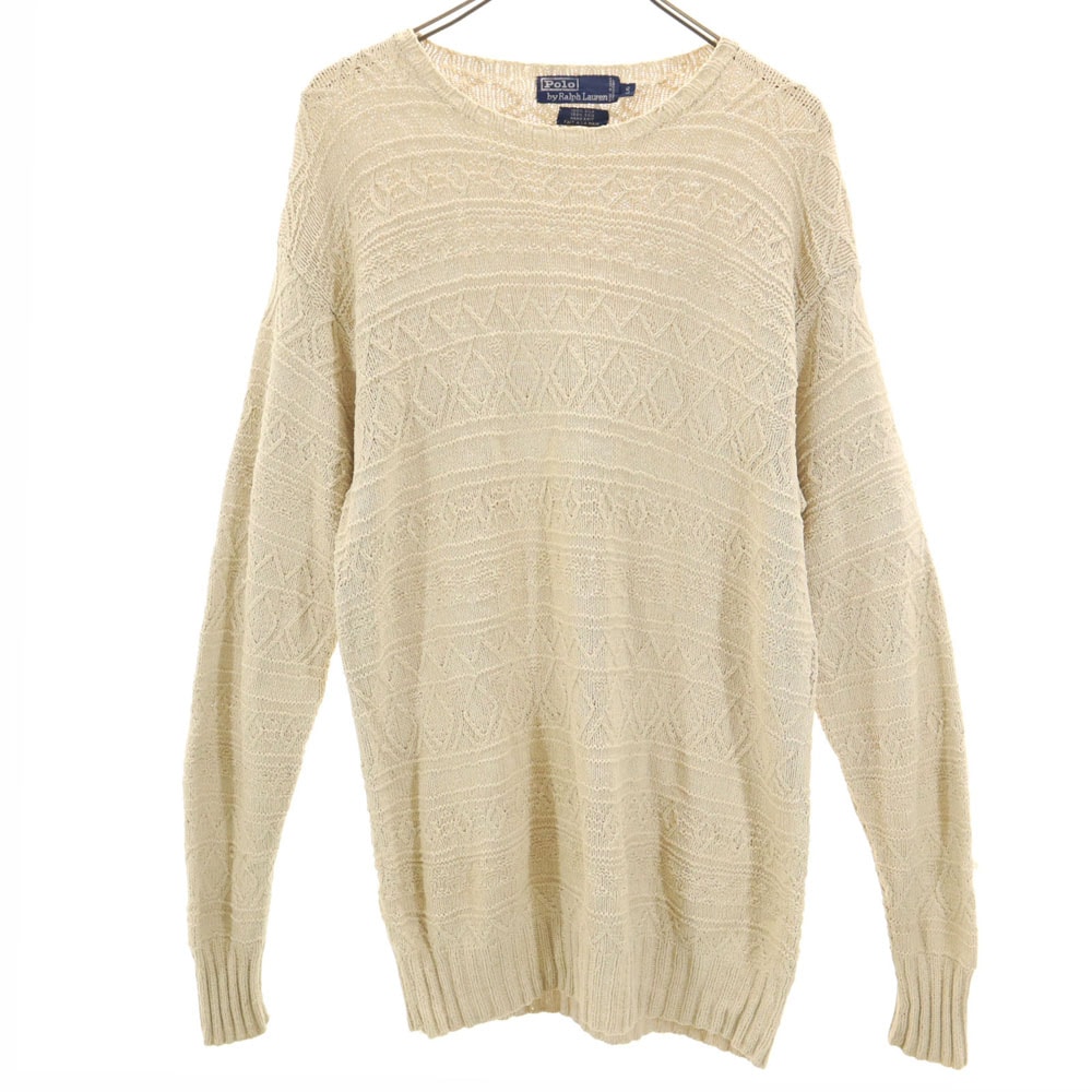 Polo by Ralph Lauren ポロバイラルフローレン 90s シルク オールド 長袖 ハンド ニット L ベージュ
