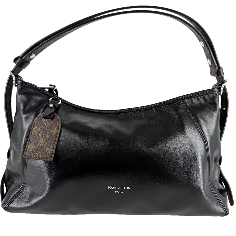 LOUIS VUITTON ルイヴィトン 2WAY LVバイブ キャリーオールEW ハンドバッグ ショルダーバッグ 肩掛け 斜め掛け M28160  ラムレザー  モノグラム  ブラック 黒 シルバー金具 レディース 美品【中古品】