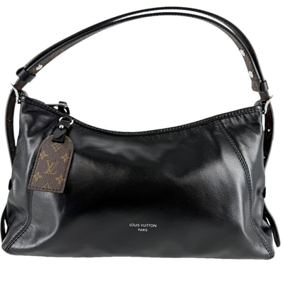 LOUIS VUITTON ルイヴィトン 2WAY LVバイブ キャリーオールEW ハンドバッグ ショルダーバッグ 肩掛け 斜め掛け M28160 ラムレザー モノグラム ブラック 黒 シルバー金具 レディース 美品【中古品】