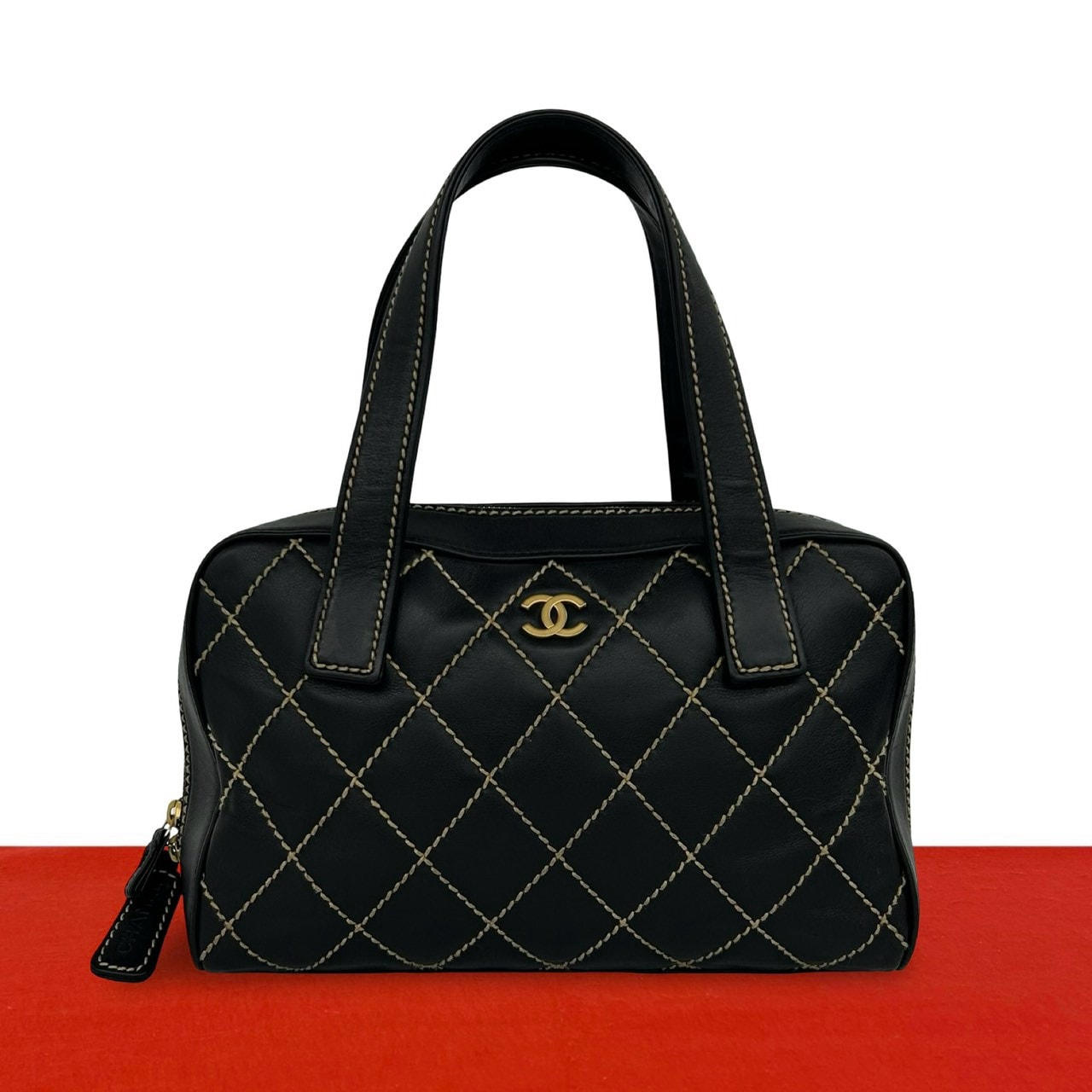 CHANEL シャネル ココマーク ワイルドステッチ レザー ハンドバッグ ブラック
207-8