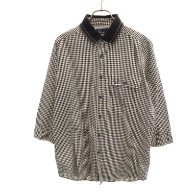 FRED PERRY フレッドペリー ギンガムチェック 7分袖 シャツ M ブラック