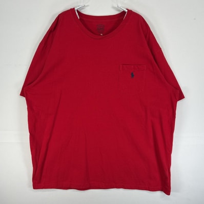 古着 ポロ・ラルフローレン POLO RALPH LAUREN 半袖Tシャツ ロゴ 刺繍 大きいサイズ クルーネック XL レッド 無地 メンズ