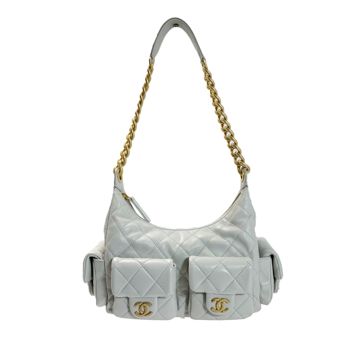 CHANEL シャネル マトラッセホーボーバッグ AS5339 ラムスキン ライトグレー ショルダーバッグ レディース