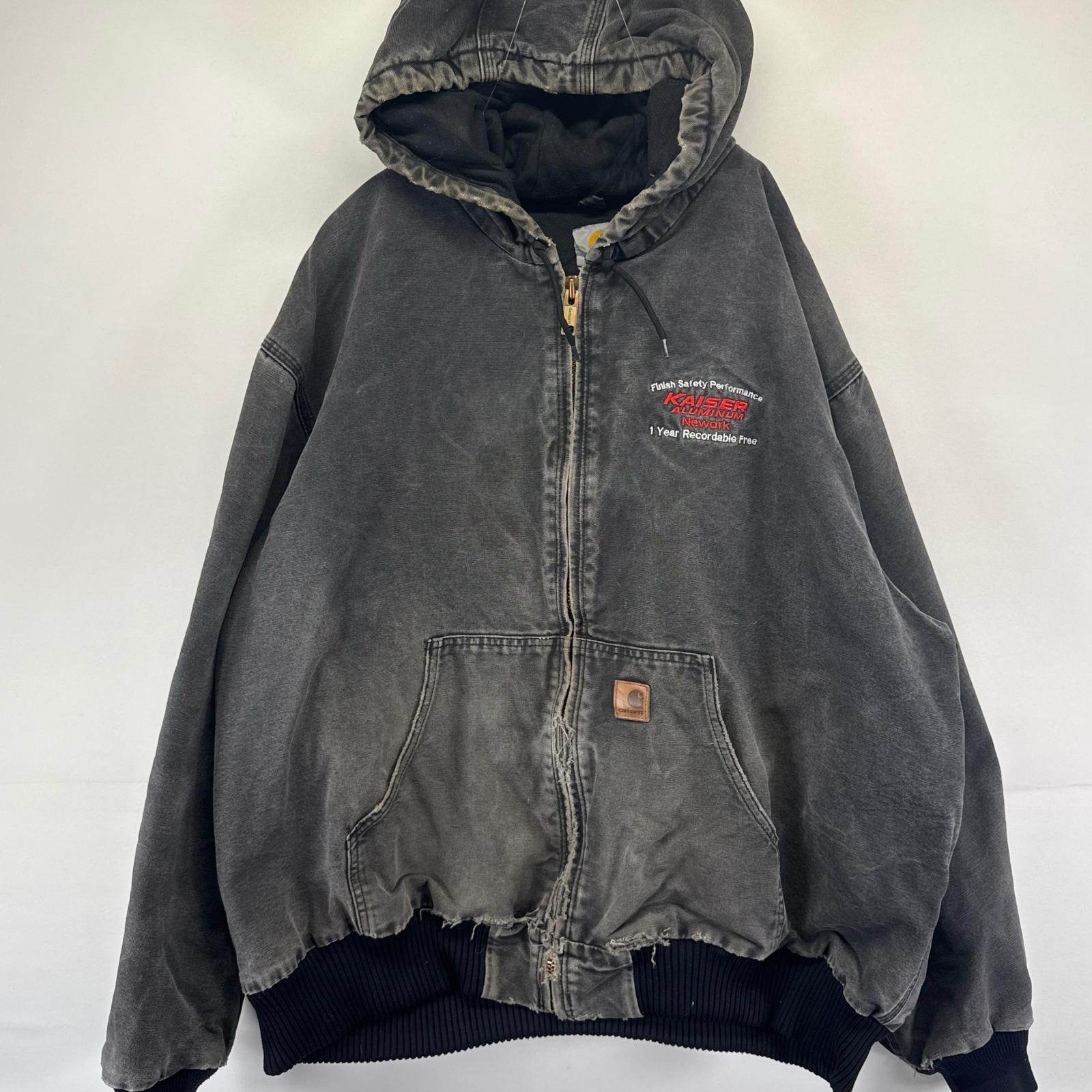 古着 カーハート Carhartt ダック ジャケット フルジップ アクティブジャケット ワーク パーカー 企業ロゴ 3XL  グレー系 メンズ