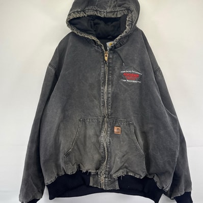 古着 カーハート Carhartt ダック ジャケット フルジップ アクティブジャケット ワーク パーカー 企業ロゴ 3XL グレー系 メンズ