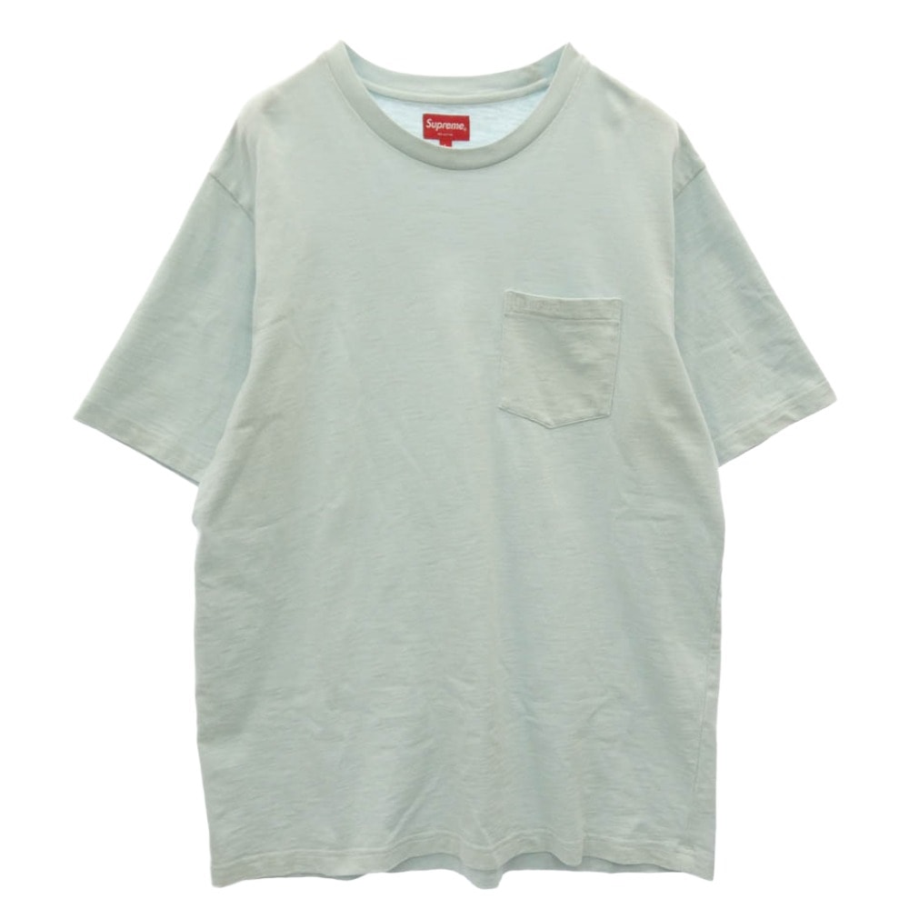 Supreme シュプリーム S/S Pocket Tee ロゴ刺繍 ポケット 半袖 Tシャツ カットソー ライトブルー系 L【中古】