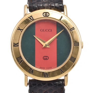 グッチ GUCCI 3000L GP レッド/グリーン クォーツ レディース 良品 D#146820