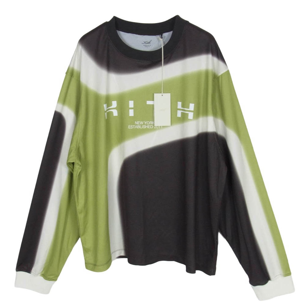 KITH キス KHW030785-4022 Dame Aerosol Ridley Tech Lang?rmet メッシュ プリント ロングスリーブ Tシャツ 長袖 カットソー グリーン系 L【極上美品】【中古】
