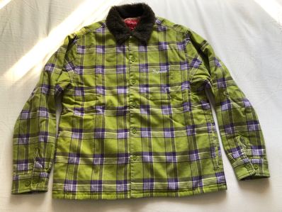 Supreme Faux Fur Collar Flannel Shirt "Bright Olive"