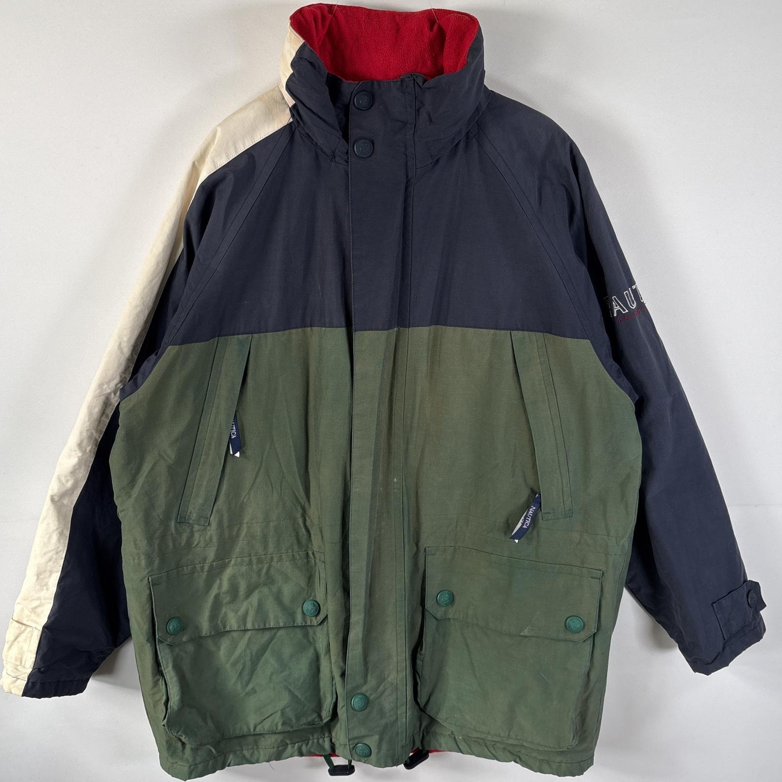 古着 90's/90年代 ノーティカ NAUTICA セーリングジャケット ワンポイント刺繍ロゴ 収納フード L  ネイビー マルチカラー メンズ