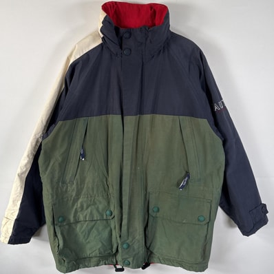 古着 90's/90年代 ノーティカ NAUTICA セーリングジャケット ワンポイント刺繍ロゴ 収納フード L ネイビー マルチカラー メンズ