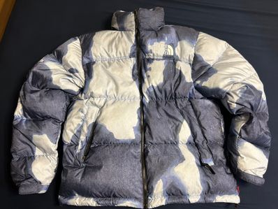 Supreme x The North Face Bleached Denim Print Nuptse Jacket "Indigo"