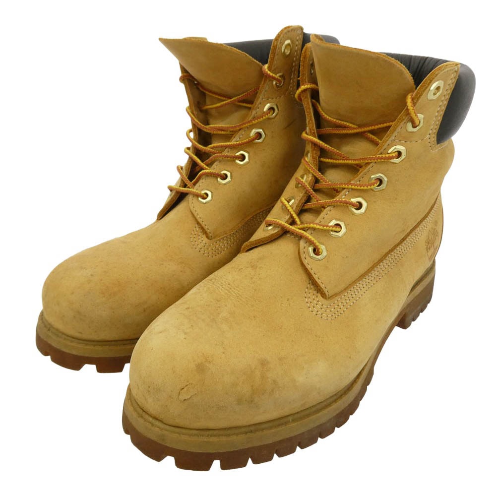 Timberland ティンバーランド 10061 ICON 6INCH PREMIUM BOOT WHEAT NUBUCK 6インチ プレミアム ウォータープルーフ レザー イエローブーツ ベージュ系 8.5W【中古】