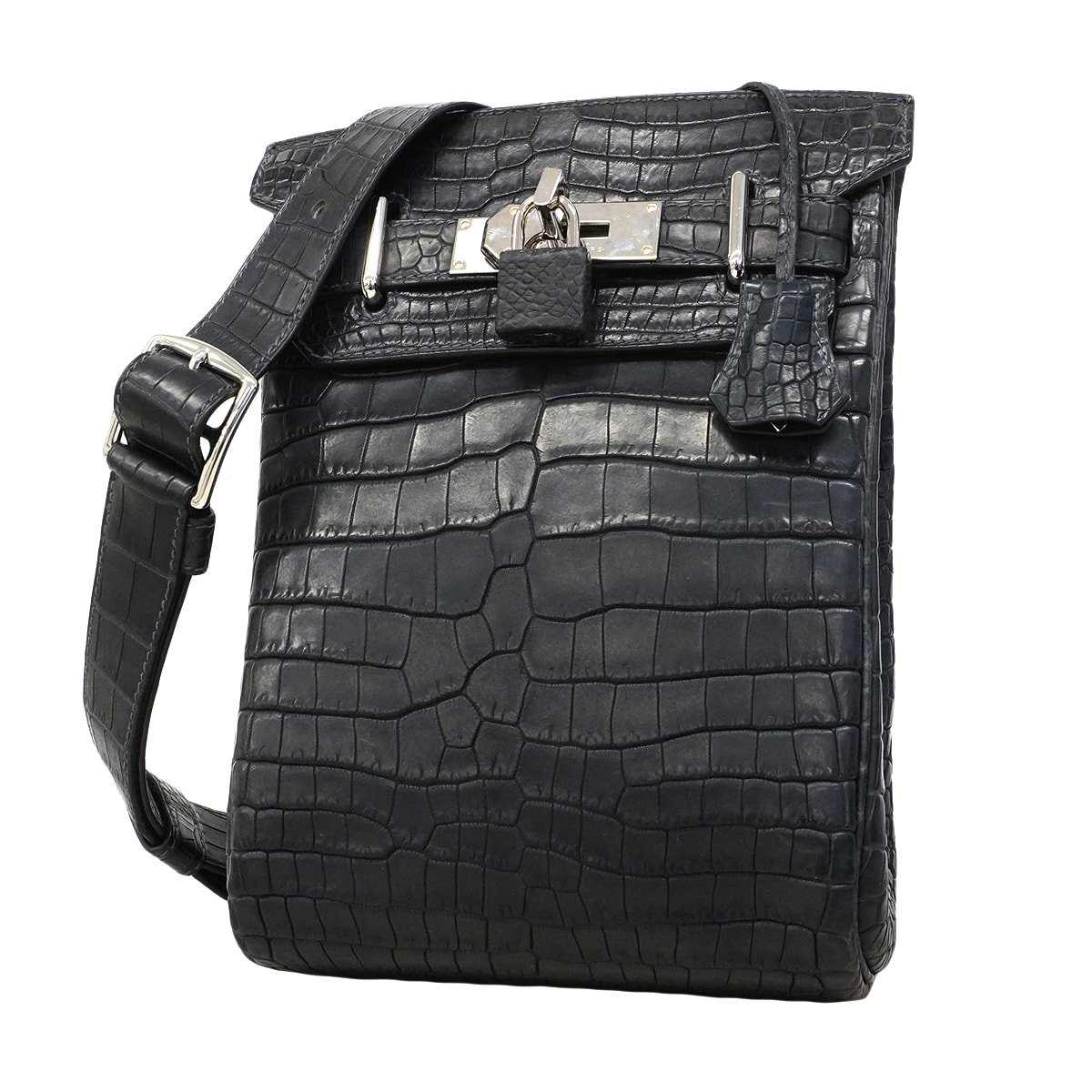 ★最終価格★SALE【6fa0018-e-g】エルメス ボディバッグ ケリーアッカドPM ポロサス ブルーマリン シルバー金具 W刻印【中古】メンズ