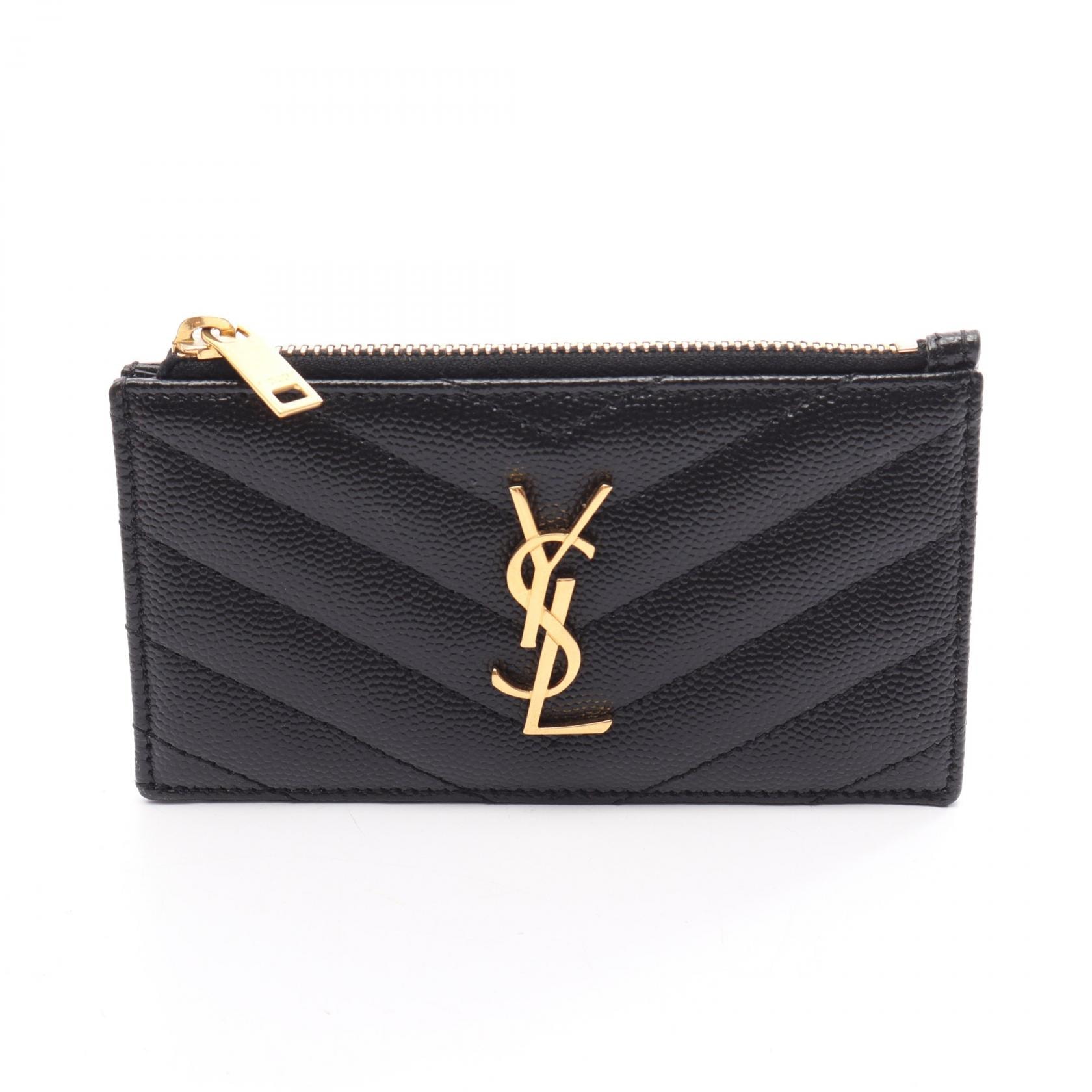サンローランパリ SAINT LAURENT PARIS モノグラム フラグメント カードケース アクセサリー レザー レディース ブラック系 【中古】