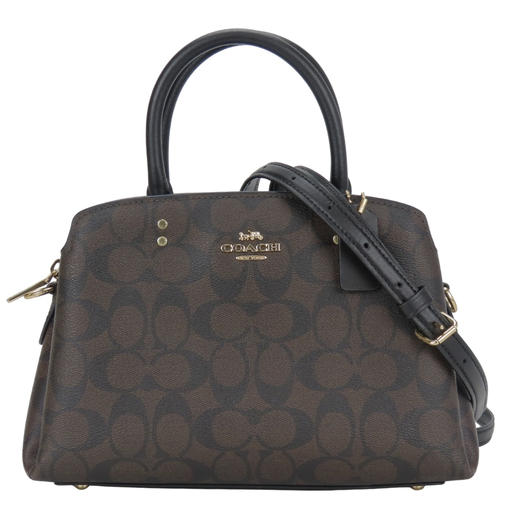【中古】 コーチ ハンドバッグ 91494 シグネチャー PVC レザー ダークブラウン ブラック 2WAY 斜め掛け ショルダー ミニ レディース 女性 COACH