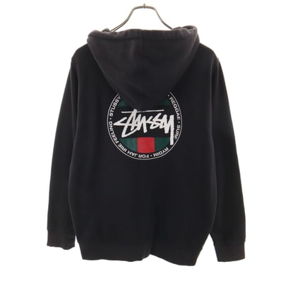 STUSSY ステューシー USA製 バックロゴ 長袖 スウェット ジップパーカー S ブラック