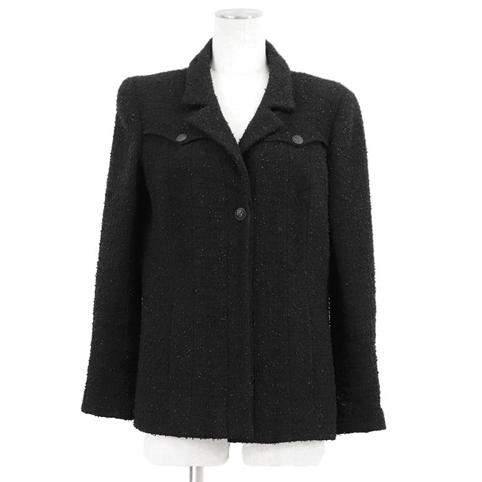 【美品】CHANEL シャネル ヴィンテージ ツイードジャケット サイズ 40 レディース 04A P24331 2004年製 ウール × ナイロン アウター ブラック 黒 フランス製