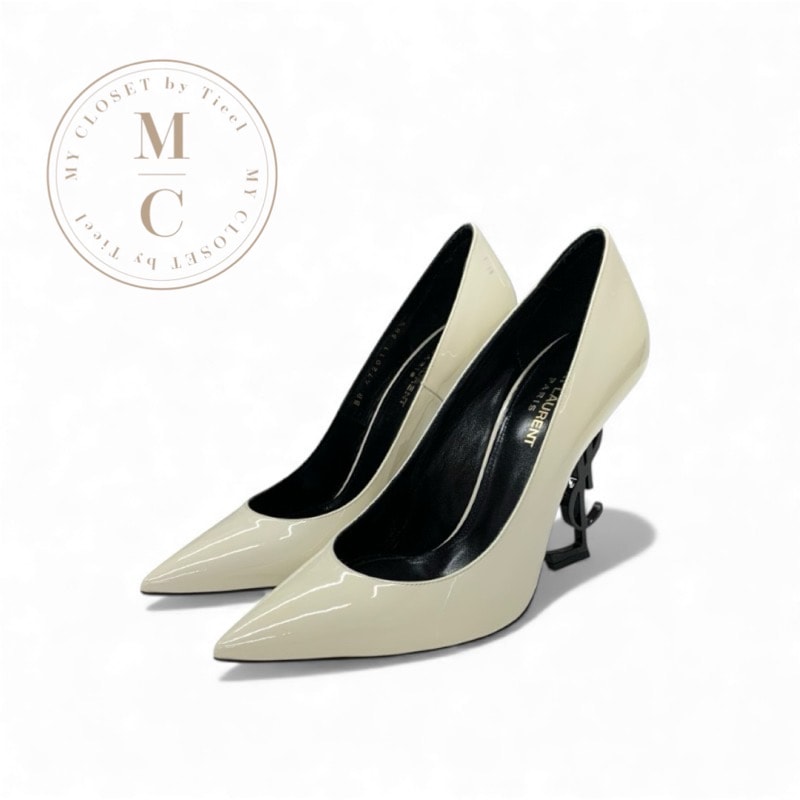 サンローラン SAINT LAURENT オピウム パンプス 靴 シューズ パテント アイボリー ブラック YSLロゴヒール