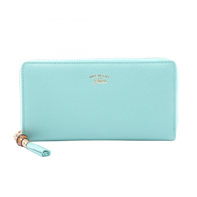 グッチ GUCCI バンブー ラウンド長財布 財布 レザー レディース ブルー系 307984 【中古】